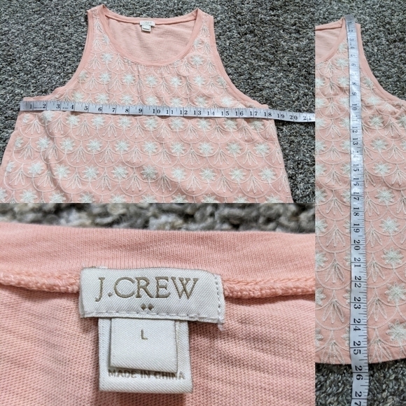 ✨3/$15 J Crew Factory peach cream floral embroidered tank top L - Picture 5 of 7